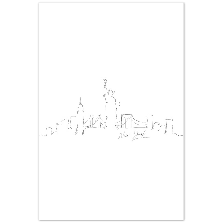 New York Linienkunst Poster - Hochwertiger Druck auf mattem Papier - Printree.ch Hand, hand drawn, handgezeichnet, Illustration, line, Line-Art, skyline